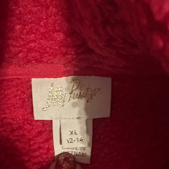 Lilly Pulitzer Girls Pink Fleece Quarter-Zip Pullover - Picture 3 of 3